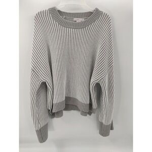 Sincerely Jules Striped Knit Oversized Sweater Women's Large Gray White Casual